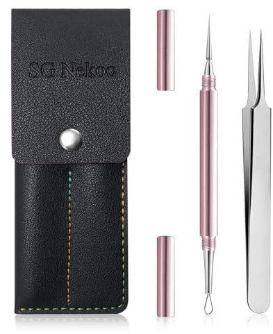 SG Nekoo Professional Facial Milia Removal Tool & Whitehead Extractor, High Grade Stainless Steel Double Ended Needle & Tweezers Kit,Blackhead,Blemish,Zit & Pimple Acne Remover Popper (S512IN-P)
