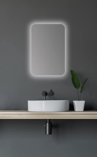 Talos Spiegelschrank Bad Mit Beleuchtung Oval 40 x 60 cm - Badezimmer Mit Hochwertigem Aluminium Korpus in Matt Schwarz - Zwei Glaseinlegeböden
