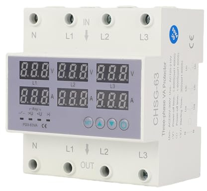 AC 390‑500V Compteur de Puissance Voltmètre à Rail DIN Triphasé Ampèremètre Protecteur de Surtension Automatique Contre les Surintensités Compteur D'énergie Numérique Triphasé (63A)