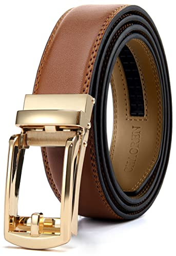 CR Gürtel für Damen, schwarzer Gürtel mit goldfarbener Schnalle, 3,2 cm, verstellbarer Damen-Gürtel mit Ratsche