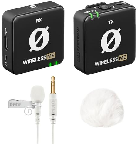 Rode Wireless ME Drahtlos Mikrofon-System + Lavalier GO Mikrofon Weiss + keepdrum Windschutz Weiss