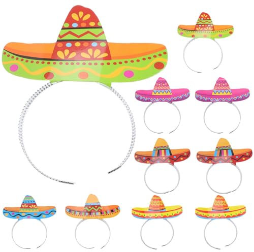 Amosfun 12 Piezas Diademas de sombrero mexicano de paño con estilo varía para niños y adultos, perfectas para celebraciones y fiestas de Carnaval.