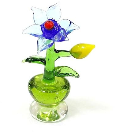 HXSCOO Bunte Glasblumen-Minifiguren basteln Ornament Schöne kreative Briefbeschwerer Home Hochzeitsdeko Weihnachten Muttertagsgeschenk (Color : Blue, Size : About 7-8cm)