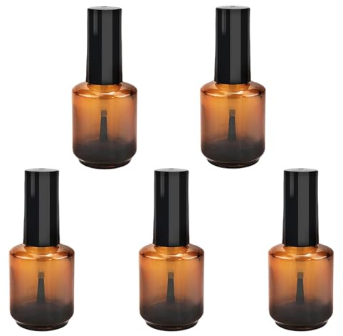 erioctry 5PCS 15ML Amber Nail Polish Bottles Glass Nail Varnish Bottles with Brush Cap Sample Container Vial Jar for Nail Art
