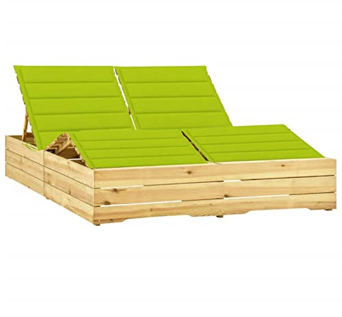 Tidyard Doppel-Sonnenliege mit Hellgrünen Auflagen Doppelliege Gartenliege Relaxliege Liegestuhl Liege Gartenmöbel Holzliege Strandliege Verstellbare Rückenlehne und Fußstütze Kiefernholz