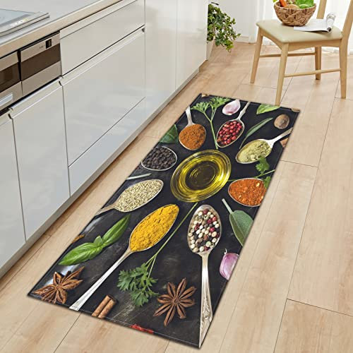 GOKSEL Küchenteppich Farben & Gewürze Küchenläufer rutschfest Küchenmatte für Küche und Bar Teppich Läufer waschbare Küchenläufer Küche Deko 60 x 120cm