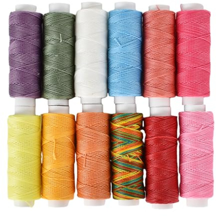 12 Farben Wachsfaden Wachs Faden Nähgarn 40 m 0.45mm Leder Nähen Faden Nähen Wachsfaden Ledernähgarn Leder Wachsfaden Cord für Lederhandwerk DIY Nähen Handwerk