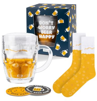 soxo Bier Geschenke Für Männer - Lustig Beer Socken Herren & Bierkrug 40-45 | Biergeschenke Mann, Funny Socks, Baumwollsocken Herren, Geburtstagsgeschenk Ehemann, Männergeschenk mit Bieröffner