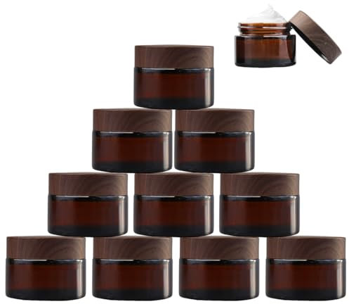 SuQurtom 10 Stück 30ml Amber Glas Leerdose, Braunglas Salbentiegel mit Deckel und Liner, Nachfüllbare Behälter Braunen Glasbehälter für Kosmetika Cremes Lotionen ätherische Öle