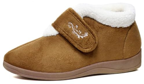 Dunlop Womens Deloris Fleece Lined Wide Fit Velcro Slipper | Touch and Close
