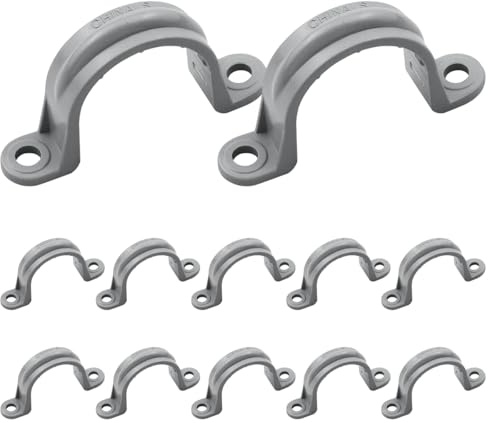 LOUZAGO Lot de 12 sangles de tuyau en PVC de 2,5 cm, colliers de serrage à 2 trous, gris