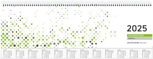 Zettler - Tischquerkalender 2025 Perfo XL grün, 36,2x13,6cm, Bürokalender mit 112 Seiten und grün/weißes Papier, Tages-, Wochen- und Zinstageszählung, 3cm Unterlagekarton und deutsches Kalendarium