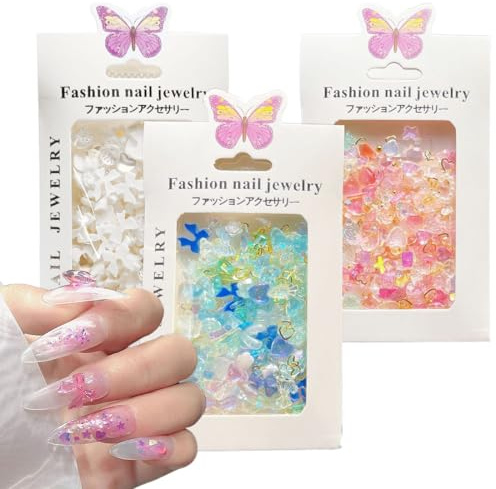 VBKITW 3pcs Nail Art Décoration Nail Art Charms 3D Nail Art Set de décoration 3D Cœur Ours Papillon Fleur Strass Saint Valentin pour Ongles DIY Étui de téléphone Portable Décoration