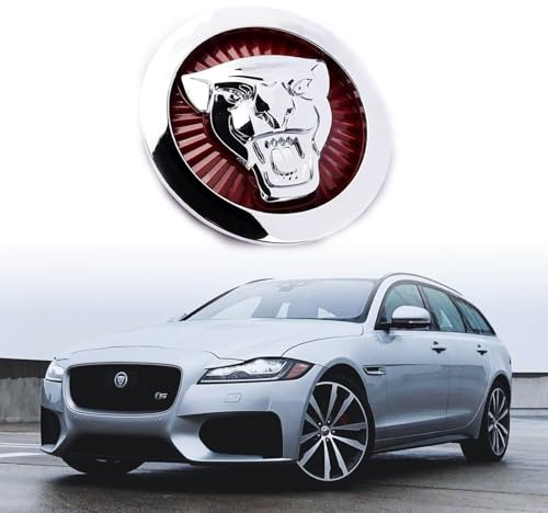 Aulpee Compatible with XE XF XJ F-Type F-PACE Front Center Grille Badge 3.38inch Car Accessories(Front Red-Chrome)
