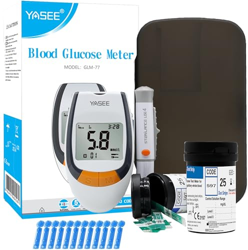 yasee Blood Glucose Monitor Meter, Diabetes Testing Kit Blood Sugar Tester, 50 Test Strips, 50 Lancets, Portable Diabetic Glucometer - for UK Diabetics in mmol/L,Home Use
