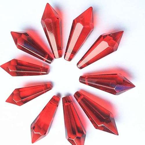 20pcs/lot 36mm Machine Cut Red Icicle Drop Chandelier Prisms Parts Crystal Glass Hanging Pendant for Lamp Decoration