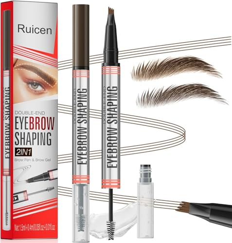 Crayon Sourcil avec Gel Sourcils, Ruicen 2-in-1 Crayon Sourcil Waterproof et Gel Fixateur Sourcils Transparent - Pour des sourcils naturels et définis-Tenue Extrême 24H-Végétalienne, 02 Marron foncé
