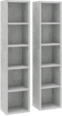 SDWEHO7 2X CD DVD Standregal Bücherregal, Medienregal mit 10 Fächern für 160 CDs Raumteiler Deko Regal, Aufbewahrung Büroregal Betongrau 21x16x93,5 cm Holzwerkstoff