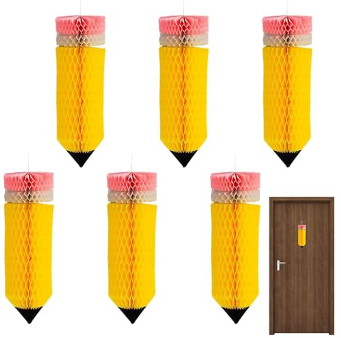 Bienvenue Retour Décorations de Bureau - 6 balles en nid d'abeille, Décorations de salle de classe de crayon, Crayon élémentaire Décoration de salle de classe | Décorations de salle de classe belles
