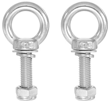 PATIKIL Ringschraube, M14x50 304 Edelstahl ösenschraube Gewinde mit Sechskantschraube Mutter Dichtung Unterlegscheibe zum Aufhängen und Sichern von Ketten Drahtseilen, 2 Sets