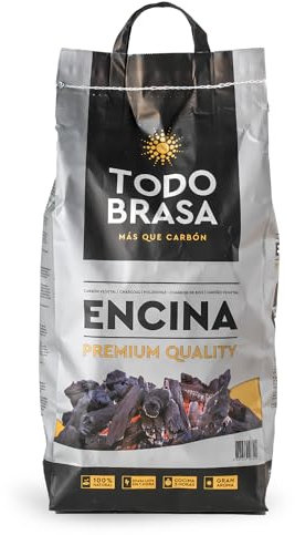 TODOBRASA Carbón Vegetal Barbacoa ENCINA Premium Ecológico · Saco 4 KG Doble Protección Caja Anti-Rotura · Carbón BBQ Calidad Profesional Nacional · Especial Parrilla Vasca & Horno Brasa Jospering