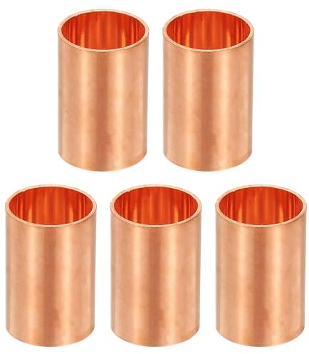 PATIKIL 1/2 Copper Coupling Fittings with Sweat Ends, 5 Pcs Straight Copper Pipe Fitting Coupler Without Stop Solder Connection Welding Joint Connector for HVAC Air Conditioning