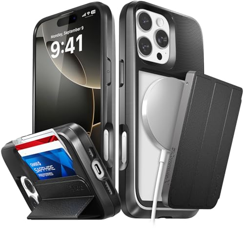 VENA vCommuteX for iPhone 16 Pro Max Wallet Case (MagSafe Compatible), [Military Grade Drop Protection] Detachable Leather Cover Slot Card Holder with Kickstand - Black