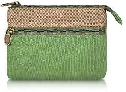 Energather Coin Wallet, Cotton Coin Bags Coin Holder with Zipper Small Coin Purse for Women and Men, Portable Small Coin Pouch for Receipt, Coin, Change, Card (Green)