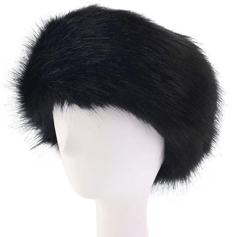 Women Faux Fur Headband Ear Muffs Winter Ear Warmer Hairband Fluffy Head Wrap for Women Winter Ski - One Size, Black
