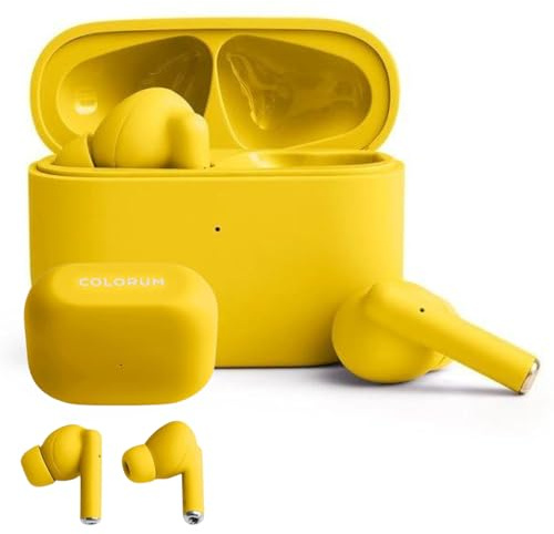 FOREVER COLORUM TWS Auriculares Bluetooth Amarillo - Auriculares Inalambricos Bluetooth con Graves Profundos - Intraurales Auriculares con Micrófono Compatibles con Android e iOS - Carga Rápida USB-C
