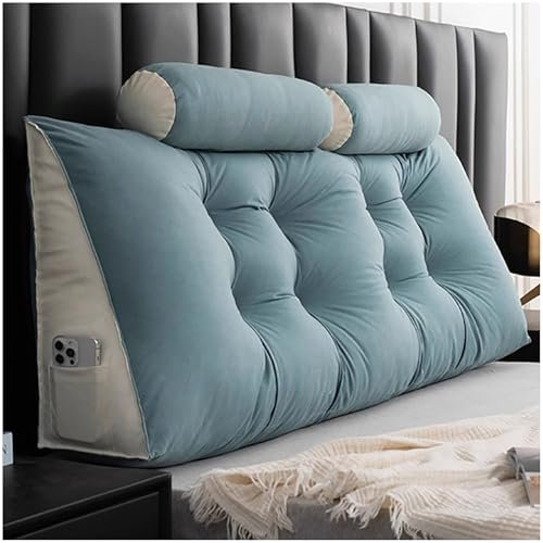 ZTGL Lang Keilkissen Rückenlehne Kissen Großes Rückenkissen Wandkissen Lesekissen mit Nackenstüzkissen Lendenkissen für Bett Kopfteil Gepolstert mit Waschbar Bezug,Blau,120cm (2 Pillows)
