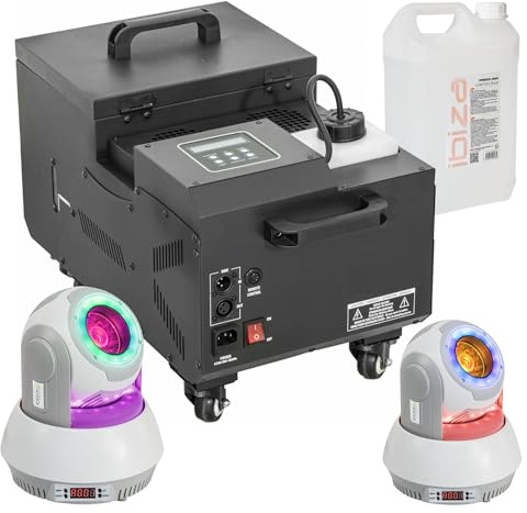 Ibiza Light - Pack Machine à Fumée Lourde 1500W - 2 Lyres Beam 40W - Bidon Liquide - Soirée Dj Mariage Pro Fête Danse