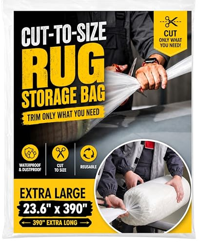 Rug Storage Bag – Extra-Long 390” Carpet Bag, Cut-to-Use Convenience – Waterproof & Tear-Resistant Plastic Rug Cover – Fits Multiple Rugs (Up to 9x12) – Durable Moving & Storage Solution