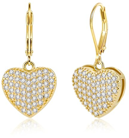 ALEXCRAFT Orecchini Oro Pendenti Cuore Donna Gancio Leverback Orecchini Pendenti Donna Oro Orecchini Zirconi Dorato Brillantini Forma Cuorini