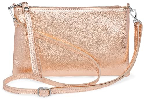Caspar Kompakte Leder Clutch Damen Umhängetasche Abendtasche mit verstellbarem Schultergurt - CLASSIC LINE - Modell No.834 - Made in Italy