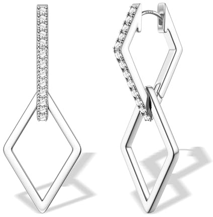 JeweBella Boucles d'Oreilles Argent 925 Femme Pendantes, Boucles d'Oreilles Créoles Argent Femme Fantaisie Pendantes Géométriques, Léger& Grâce, Hypoallergéniques Amovibles Forme Filles Or/Argent