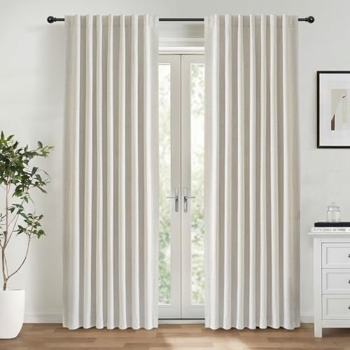 INOVADAY 100 % mörkläggningsgardiner 2 delar linneutseende gardiner termiska gardiner köldskydd ogenomskinliga gardiner, beige gardiner för vardagsrum sovrum, H 225 x B 140 cm