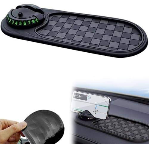 Multifunktions-Auto-Anti-Rutsch-Matte, Handyhalterung Auto, 360° Drehbar Universal Antirutschmatte Auto Zubehör, Auto Antirutschmatte Handy mit Parknummer für Handy, Schlüssel