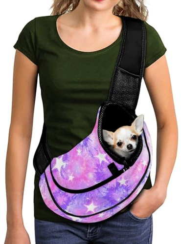 COEQINE Hundetasche, Crossbody-Tasche für Damen, Reisen, rosa Sterne, freihändige Schultertasche für kleine Hunde, Haustier-Tragetasche, Schultertasche mit verstellbarem Riemenhaken, atmungsaktive