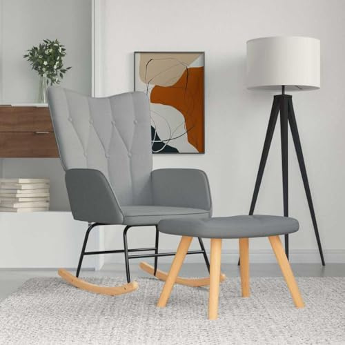Teenpull Schaukelsessel mit Hocker, Hellgrau, Stoff, Modernes Design für Wohnzimmer, Schlafzimmer, Gemütlicher Loungesessel zum Entspannen