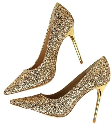 ZYAGH DéColleté Brillanti Scarpe da Sposa con Tacco Alto da 9,5 cm, firmate, da Donna, con Paillettes Glitterate, for San Valentino, Taglie Forti per Donna(9219-1 Gold 9.5CM,40)