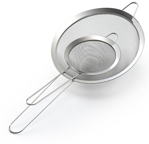 Luckyiren Fine Mesh Sieve Strainer Set, Stainless Steel, 6.3 and 3.94 Inch, with Grip Handles for Kitchen, Food Sifting, Noodles, Rice