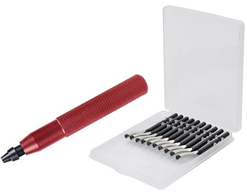 Tekrill Deburring Tool Kit Set with 10 Extra Blades, Burr Remover Hand Tool for for Metal, Resin, Plastics, Plumbing and 3D Printing Burr TS/XBD-01 (Red)