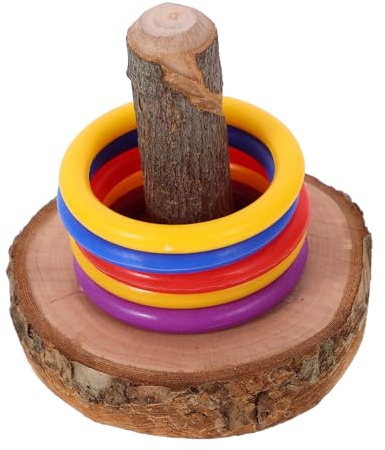 MOTHNUR Vogeltrainingsspielzeug Satz aus Bruchsicherem Holz mit 5 Bunten Ringen für Papageien Wellensittiche Nymphensittiche zur Intelligenzförderung im Vogelkäfig