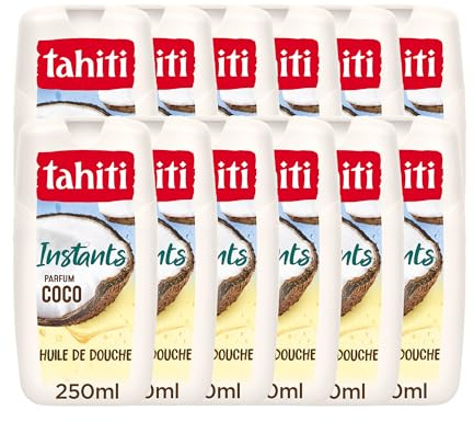 TAHITI - Gel douche Instants Parfum Coco et Huile de coco - Hydrate & Nettoie - Formule à Base d'Ingrédients d'Origine Naturelle - Lot de 12 x 250 ml