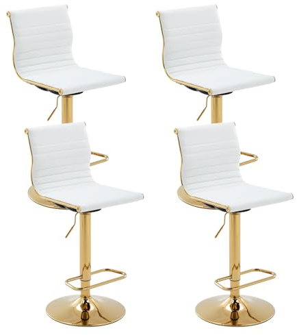 Ya-Home Barhocker 4er Set aus PU Leder Barstuhl höhenverstellbar 360°Drehstuhl Küchenstühle mit Rückenlehne und Fußstütze Tresenhocker drehbar Bistrohocker für Küche, Theke, Bar(Weiß)