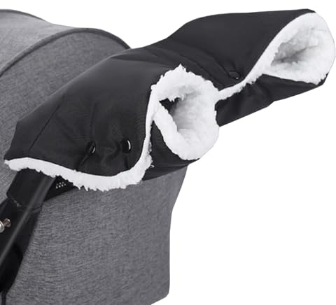 YUZHEDM Funda Manillar Carro Bebe Guantes Térmicos Protección Total Impermeable Antiviento Aislamiento Térmico Forro Polar Coral Confort Máximo Universal para Silla de Paseo Bebé Color (Negro)