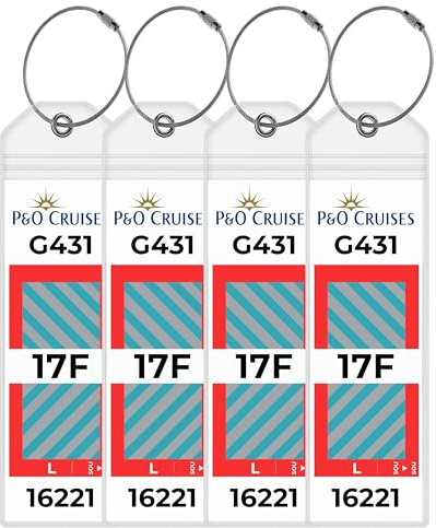 P&O Cruise Luggage Tag Holders [4 Pack] – Waterproof, Durable with Steel Loops – Fits All P&O Cruise Ships for Cruising in 2026, 2027 and 2028 – Cruise Essentials