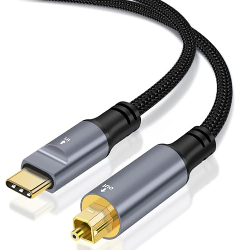 USB C to Toslink Optical Audio Cable, 1.2M Unidirectional USB C to SPDIF Port Male Digital Optic Stereo Audio Cord for Smartphone, Tablet, Laptop, TV/Soundbar, Sony PS5,Speakers & Home Theater Systems