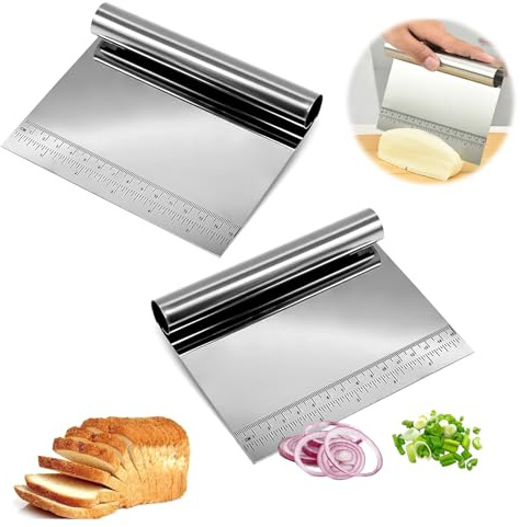 2 Pcs Stainless Steel Vegetable Chopper, Dough Cutter with Scale | Kitchen Bench Scraper, Chopping Board Scraper Pastry Bread Dough Cutter for Cake, Pizza, Dough, Baking Utensils